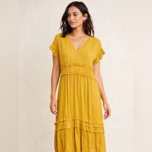 ✨ Current Air Mustard Ruffle Tiered Midi Dress Size M 💛